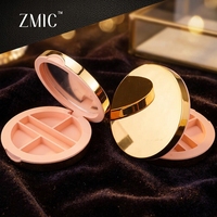 Palette de maquillage compacte de luxe 4 compartiments, dorée brillante, vide, avec miroir, pour blush crémeux, sourcils, fards à paupières et illuminateur