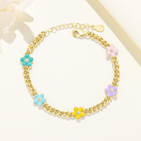 Bracelet de charme en émail coloré en gros pour femme, avec fleurs et zircons, bijou de poignet tendance en alliage de cuivre plaqué argent