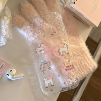 Coque de téléphone souple rose transparente avec motif poney pour iPhone 17, iPhone 16 Pro Max, signe du zodiaque de l'année 13, design de dessin animé 15