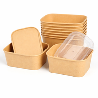 Boîte à lunch jetable en papier kraft biodégradable à prix d'usine, couvercle personnalisé pour les restaurants, emballage alimentaire