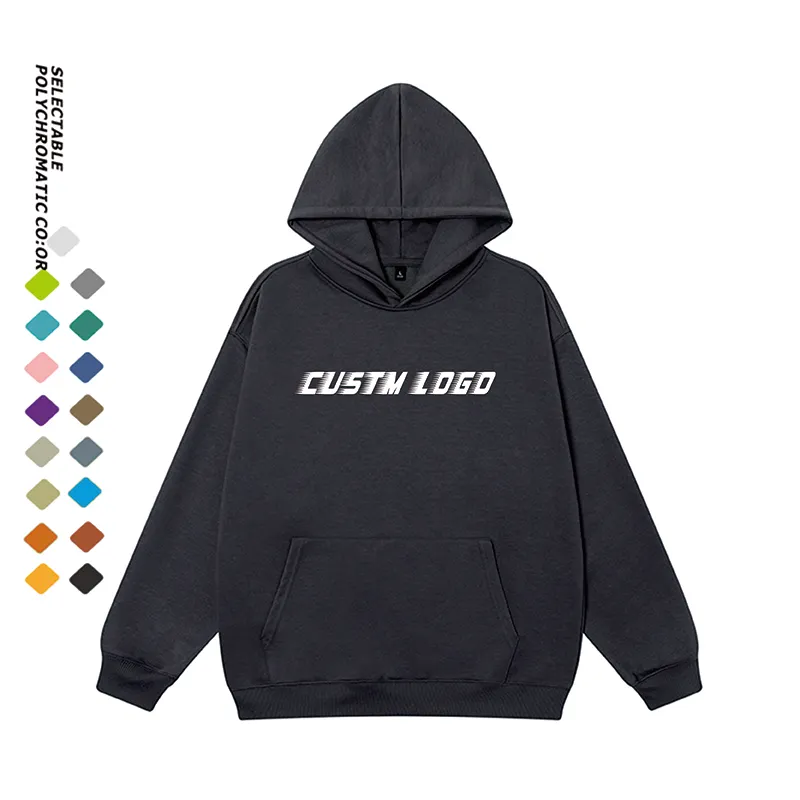 Grosir kustom kosong pria Hoodie 620gsm katun tebal wol kelas berat coklat Hoodie kain rajut pakaian musim dingin untuk pria