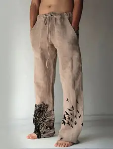 Calças e calças casuais masculinas de nylon e poliéster para homens, com estampa personalizada OEM com logotipo solto para uso ao ar livre, calças e calças largas para homens