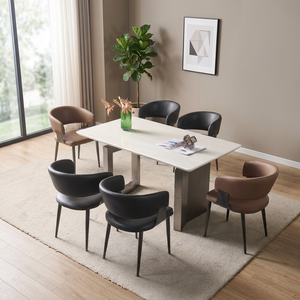 Modern Rectangle <b>Dining</b> <b>Table</b> Set 6 Seats Metal Legs Stone <b>Top</b> Stable Design <b>Dining</b> Room Furniture - Product Image 4