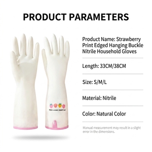 Nitrle Household <strong>Gloves</strong> Printed pattern,Hemmed Cuff with Hanging Hook,Reusable Waterproof Kitchen Cleaning <strong>Gloves</strong> - Product Image 3