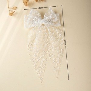 Barrettes à cheveux printanières en dentelle avec nœud, élégantes barrettes brodées à long ruban <span class=keywords><strong>pour</strong></span> femmes, <span class=keywords><strong>coiffure</strong></span> féerique - Product Image 3