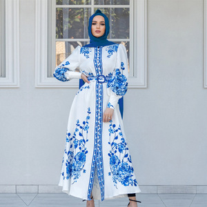 Abito da donna musulmano Maxi Abaya O collo Vintage stampa caftano linea di moda Dubai <span class=keywords><strong>turchia</strong></span> <span class=keywords><strong>abbigliamento</strong></span> Islam - Product Image 1