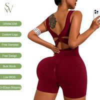Combinaison Courte de Sport Femme Personnalisable avec Logo, Dos Torsadé, Extensible, Effet Push-Up, pour la Gym