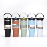 Tasses à double paroi de haute qualité 20oz 30oz en acier inoxydable, gobelet à café portable pour voiture avec couvercles, poignée et paille
