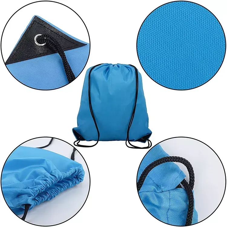 High quality reusable waterproof polyester sports drawstring bags for gym