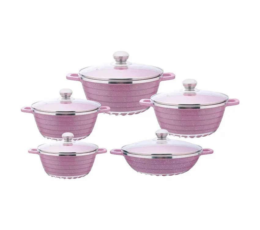 2021 Best Selling Non Stick Pink Luxury Cookware Sets Ceramic Coating