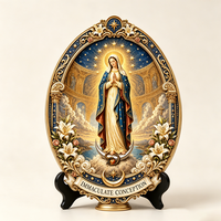Placca in Resina Personalizzata della Vergine Maria con Incisione 3D e Stampa UV, Oggetto Religioso Cattolico Ovale per Decorazione Murale