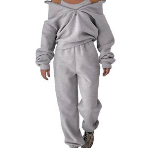 Abbigliamento <span class=keywords><strong>donna</strong></span> con Logo personalizzato <span class=keywords><strong>taglie</strong></span> <span class=keywords><strong>forti</strong></span> tuta invernale con mezza cerniera Set due pezzi pantaloni lunghi con cappuccio tuta sportiva Casual - Product Image 5