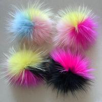 Pompon en fourrure de raton laveur véritable, moelleux, pas cher, taille personnalisée 15 cm, couleurs arc-en-ciel, pompons en fourrure de raton laveur pour chapeaux