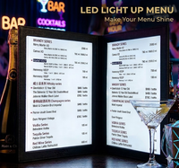 Couverture de menu LED lumineuse A4 rechargeable, livre de menu de restaurant 8,5x11 pouces, logo personnalisé
