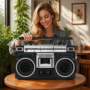 Lecteur de cassettes vintage RETRO FORTUEN avec radio FM AM SW et haut-parleur portable MP3 avec USB, Bluetooth, carte TF - Product Image 3