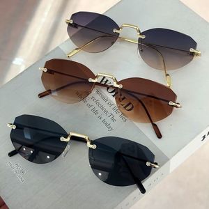 Retro Women Sunglasses Round <b>Frameless</b> Metal Rimless Sun Glasses Woman UV400 Gradient 2026 High Quality - Product Image 1