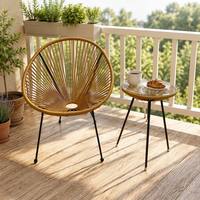 Ensemble de tables et chaises de salle à manger en rotin PE de style nordique contemporain - Mobilier d'extérieur écologique, couleur personnalisable pour balcon, patio, hôtels