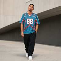 Maillot de football américain et de lacrosse personnalisé vintage vierge imprimé unisexe en maille de toile 100 % polyester de haute qualité, T-shirt court