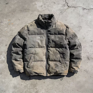 Giacca Puffer Streetwear di Lusso Effetto Invecchiato, Unisex, con Zip, Antivento, Imbottita in Piuma d'Oca, Lavaggio Acido - Product Image 2