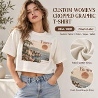 T-shirt ODM pour femmes en jersey de coton, col rond court, manches courtes, imprimé graphique, décontracté et confortable