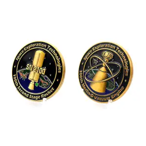 Supply Custom Design Metal 3d Enamel Antique Gold Plated Outer Explore Force Space Challenge Coin