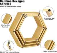 Étagères flottantes hexagonales multifonctionnelles en bambou OEM Sac à épices mural en bois alvéolé pour la cuisine Outil alimentaire vivant