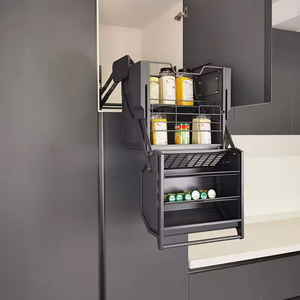 GQK Modern Pull Down Kitchen Cabinet Elevator <b>Basket</b> Double-Body Lifting <b>Storage</b> System Large Capacity Wall Cabinet Organizer - Product Image 3