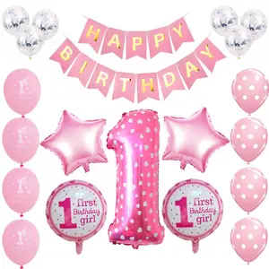 Decoración de primer cumpleaños para niños, globo de látex Premium, azul, 1 año