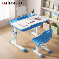 Ensemble bureau et chaise ergonomiques pour enfants avec tiroir, bureau d'étude bleu, hauteur réglable par manivelle avec support pour tablette pour enfants
