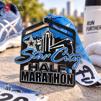 Médailles personnalisées en métal pour le marathon, médailles de récompense scintillantes avec ruban, médaille de demi-marathon en alliage de zinc