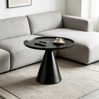 Table d'appoint moderne avec plateau en métal noir mat et base conique, table basse, meubles de salon
