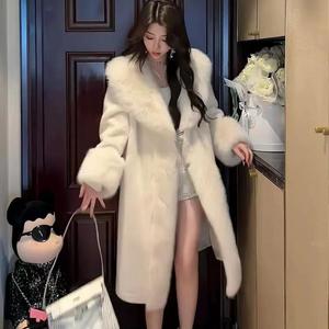 Autumn Winter New Faux Fur Warm Casual <strong>Trench</strong> <strong>Coat</strong> Fashion Temperament Soft Waxy Careless Foreign Style Breathable Long - Product Image 1