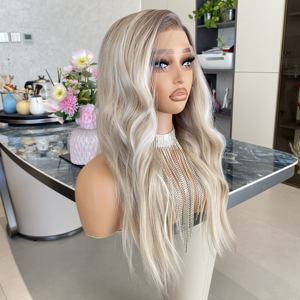 Precio de fábrica: Peluca de encaje 13x4 de 22 pulgadas, rubia ombré con reflejos, para mujeres blancas, línea de cabello natural, fibra resistente al calor - Product Image 3