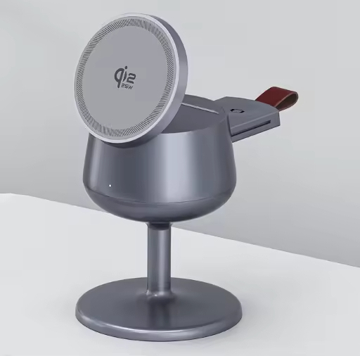 2026 New 3 in 1 Qi2.2 25W Magnetic Wireless Charger Wine Glass Shape Fast Charging Dock for Mobile Phone Watch Earbuds