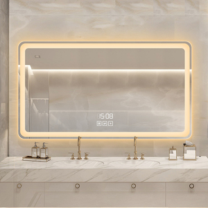Prix de gros énorme miroir rectangulaire à lumière LED miroir rétroéclairé de salle de bain d'hôtel avec désembueur horloge et miroir grossissant - Product Image 5