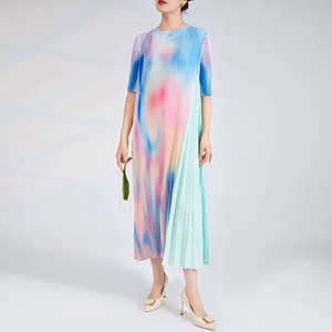 2025 ultimo abito di moda <span class=keywords><strong>donna</strong></span> Miyake stile Casual stampato plissettato Color <span class=keywords><strong>arcobaleno</strong></span> con disegno di cuciture di personalità abito da <span class=keywords><strong>donna</strong></span> - Product Image 5