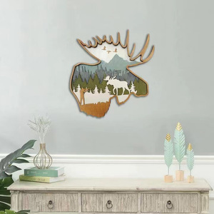 Décorations murales en <span class=keywords><strong>bois</strong></span> sur le thème des animaux de printemps, avec une tête de <span class=keywords><strong>cerf</strong></span> sculptée, représentant des animaux sauvages naturels, design moderne - Product Image 5