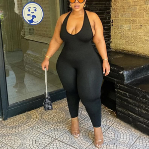 Combinaison Halter Sexy Dos Nu Couleur Unie Grande Taille Nouvelle Collection Été pour Femme – Vente en Gros - Product Image 1