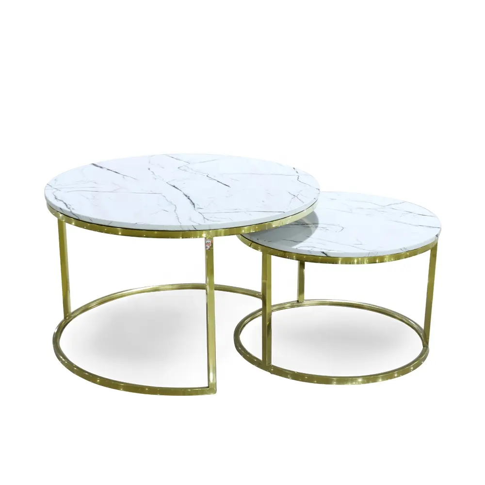 Modern dining room round marble top nesting coffee table gold stainless steel marble coffee table for living room table