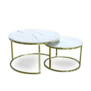 Table basse en marbre pour salle à manger moderne, Table de salon en acier inoxydable doré