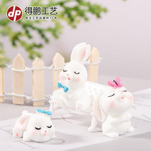 Dp Miniature White Rabbit Resin Figurines Multi Piece Set <b>Desk</b> Decoration Modern Style Office Home Ornament - Product Image 5