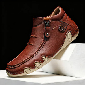 Botas de tobillo informales sin cordones para hombre, antideslizantes, con suela acolchada flexible, zapatos retro para caminar, ideales para pasear por la ciudad - Product Image 1