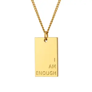Custom Stainless Steel Engraving Letter Pendant Necklace 18K Gold Plated Engraved I Am Enough English Letter Necklace YF3324