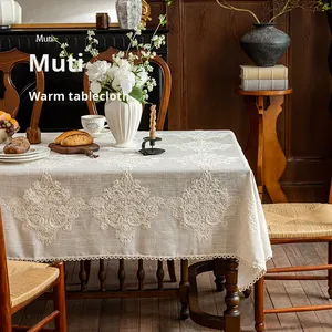Leinen-Baumwoll-Tischdecke für Hochzeiten, Umweltfreundlich, Staubdicht, Individuelle Stickerei-Designs, Europäischer Stil, Bankettbereit, 8 Fuß 120 Zoll - Product Image 2