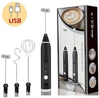 Mousseur à lait USB rechargeable 3 têtes, mélangeur à café, batteur à œufs, mixeur - Meilleure vente