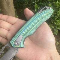 Couteau pliant de poche CNC de qualité industrielle pour l'extérieur, avec lame Damas VG10, pointe clip, manche G10 bicolore, pour bricolage et OEM