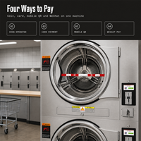 Séchoir à linge superposé 22 kg x 2, chauffage au gaz, entièrement automatique, certifié CE, logo personnalisé, paiement par carte pour laverie automatique