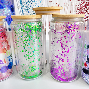 New 12oz đôi tường kính có thể mới thủ công thủy tinh có thể thăng hoa đầu tiên và sau đó tuyết cầu bia thủy tinh cho nhiệt Báo Chí in ấn với nắp đậy - Product Image 5