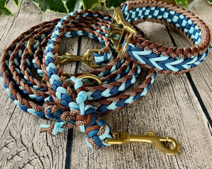 Kalung Anjing Latihan Besar Warna Coklat Biru Buatan Tangan yang Dapat Disesuaikan dengan Gesper Paracord untuk Anjing Kecil dan Sedang - Product Image 1