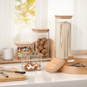 Bamboo Storage <b>Containers</b> <b>Glass</b> <b>Food</b> Storage <b>Containers</b> With Bamboo Lids Box Storage Canister - Product Image 5